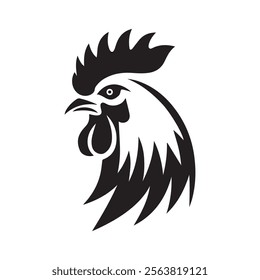 shilhouette the rooster head logo icon designe and white backgroun