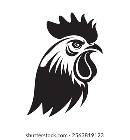 shilhouette the rooster head logo icon designe and white backgroun