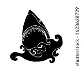shillouette fish shark vector illustration. hand drawing jaw with big teeth. isolated in white background. for logo, t-shirt design etc. 