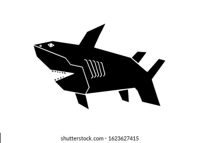 shillouette fish shark vector illustration. hand drawing jaw with big teeth. isolated in white background. for logo, t-shirt design etc. 
