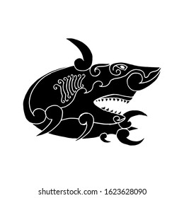 shillouette fish shark vector illustration. hand drawing jaw with big teeth. isolated in white background. for logo, t-shirt design etc. 