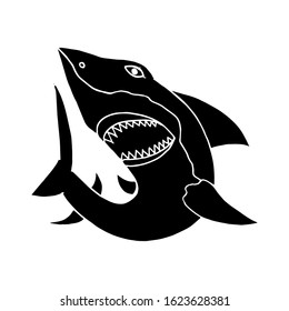 shillouette fish shark vector illustration. hand drawing jaw with big teeth. isolated in white background. for logo, t-shirt design etc. 