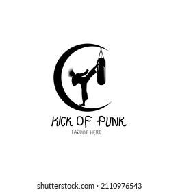 shillouette punk kick logo design,punk kick inside the crescent moon