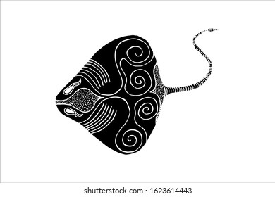 shillouette stingray vector illustration. hand drawing manta fish isolated in white background