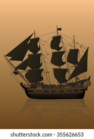 Shilluet Ancient junk ship.Graphic vector