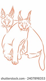 Shiloette of cat in many variant color line art vector ilustration