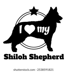 Shiloh Shepherd cão silhueta, eu amo o meu cão, cão, raças de cães, logotipo, vetor, silhueta, animal, ilustração, ícone, sinal, preto, animal de estimação,