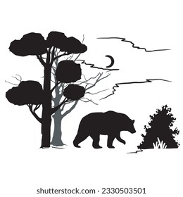 Shilouette the Bear in the forest. road trip design vector 5