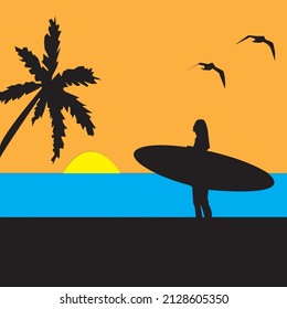 shilouette of sunset and sunrise surfer