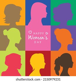 shiloutte potrait womens celebrating women's day with colorfull background