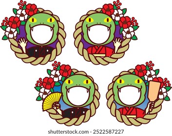 Shimenawa, kimono, snake headwear, face opening, illustration set