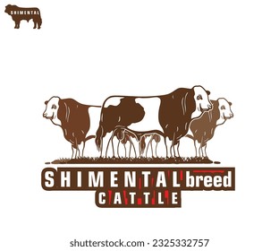 SHIMENTAL COW BREEDS LOGO, silhouette of great cattle standing vector illustrations