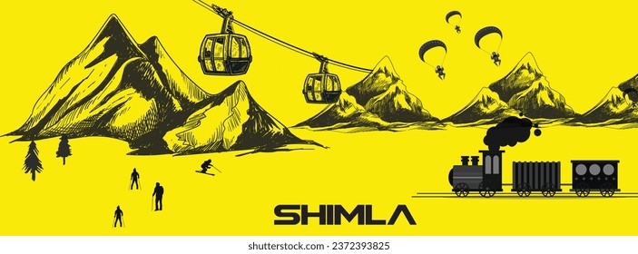 Shimla: Hermoso destino turístico en Himachal Pradesh, India - Ilustración vectorial