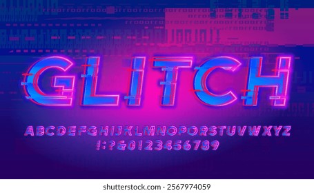 Shimmer alphabet font. Bright neon light letters and numbers. Stock vector typeface for your design.