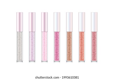 shimmer and glitter texture glossy cosmetic container mockup. Vector beauty product packaging.