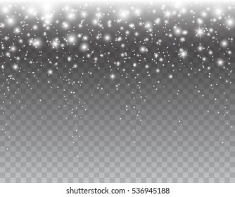 Shimmer light sparkles effect isolated on transparent background. Vector white glowing Xmas snow with stars background for Christmas, New Year luxury card design.