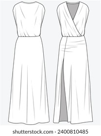 SHIMMER MAXI DRESS LONG DRESS WITH FRONT SLIT DETAIL PARTY DRESS DESIGNED FOR WOMEN AND TEEN GIRLS IN  VECTOR ILLUSTRATION FILE