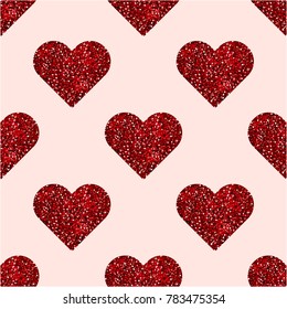 Shimmer Red Hearts. Vector seamless pattern.