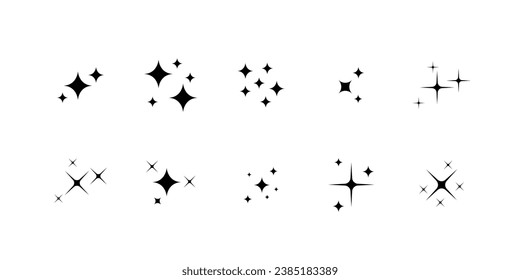 Shimmer and sparkle - shining stars. Twinkle vector design element set.