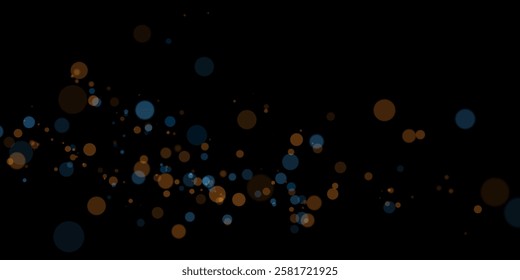 Shimmering blue and gold bokeh lights on dark background ,
Abstract blur overlay, holiday mood feeling for creative templates, vector graphics .