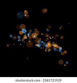 Shimmering blue and gold bokeh lights on dark background ,
Abstract blur overlay, holiday mood feeling for creative templates, vector graphics .