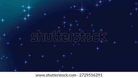 Shimmering blue lights against a deep blue and teal gradient background, featuring tiny starbursts and bokeh circles, perfect for celebrations, digital design, and festive events