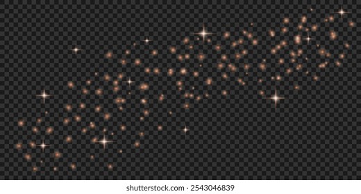 Shimmering bright dust. Bokeh lights. Festive design. Light effect background. Christmas background of shining dust. Glowing elements.Isolated light effects on a transparent background.vector graphics