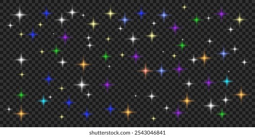Shimmering bright dust. Bokeh lights. Festive design. Light effect background. Christmas background of shining dust. Glowing elements.Isolated light effects on a transparent background.vector graphics