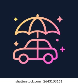Shimmering car beneath umbrella protection. Icon symbol illustration