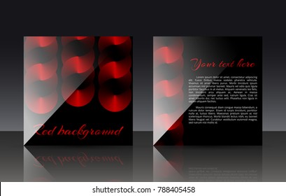 Shimmering design template for flyers with red plates and a conical gradient on the black backdrop