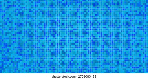 Shimmering disco ball mosaic pattern - small mirrored tiles reflecting light, forming abstract blue square pixel background. Sparkly dance floor or retro party decoration texture for digital bg.