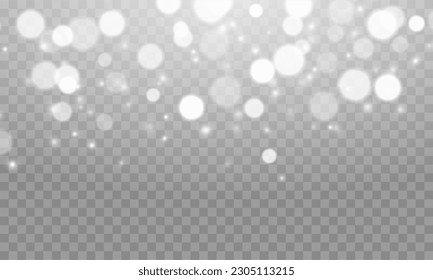 Shimmering Dust. Bokeh Lights. Festive Designs.White png dust light. Bokeh light lights effect background. Christmas background of shining dust. Christmas glowing light confetti and spark overlay text