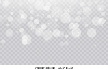 Shimmering Dust. Bokeh Lights. Festive Designs.White png dust light. Bokeh light lights effect background. Christmas background of shining dust. Christmas glowing light confetti and spark overlay text