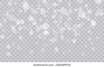 Shimmering Dust. Bokeh Lights. Festive Designs.White png dust light. Bokeh light lights effect background. Christmas background of shining dust. Christmas glowing light confetti and spark overlay 
