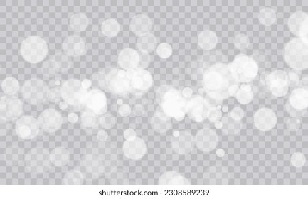 Shimmering Dust. Bokeh Lights. Festive Designs.White png dust light. Bokeh light lights effect background. Christmas background of shining dust. Christmas glowing light confetti and spark overlay