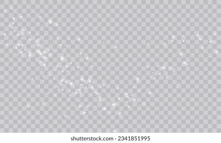 Shimmering Dust. Bokeh Lights. Festive Designs.White png dust light. Bokeh light lights effect background. Christmas background of shining dust. Christmas glowing light confetti and spark overlay