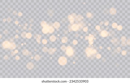 Shimmering Dust. Bokeh Lights. Festive Designs.White png dust light. Bokeh light lights effect background. Christmas background of shining dust. Christmas glowing light confetti and spark overlay