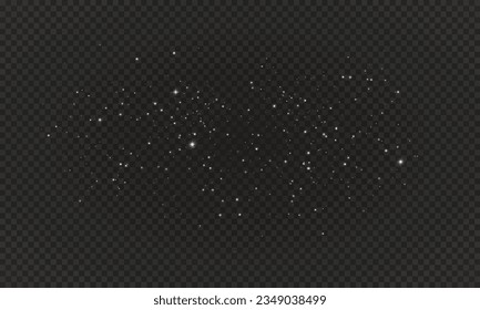 Shimmering Dust. Bokeh Lights. Festive Designs.White png dust light. Bokeh light lights effect background. Christmas background of shining dust. Christmas glowing light confetti and spark overlay