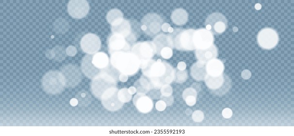 Shimmering Dust. Bokeh Lights. Festive Designs.White png dust light. Bokeh light lights effect background. Christmas background of shining dust. Christmas glowing light confetti and spark overlay