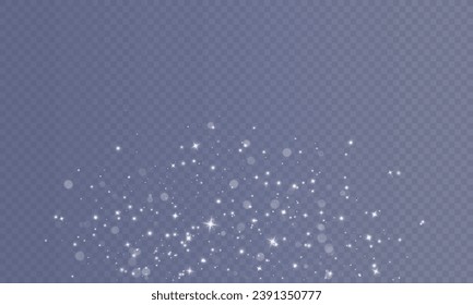 Shimmering Dust. Bokeh Lights. Festive Designs.White png dust light. Bokeh light lights effect background. Christmas background of shining dust. Christmas glowing light confetti and spark overlay