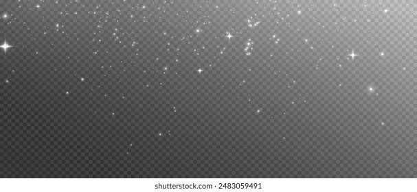 Shimmering Dust. Bokeh Lights. Festive Designs.White png dust light. Bokeh light lights effect background. Christmas background of shining dust. Christmas glowing light confetti and spark overlay.