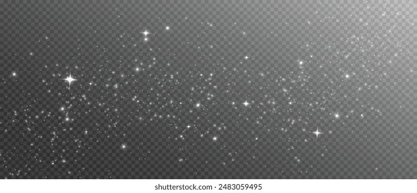 Shimmering Dust. Bokeh Lights. Festive Designs.White png dust light. Bokeh light lights effect background. Christmas background of shining dust. Christmas glowing light confetti and spark overlay.