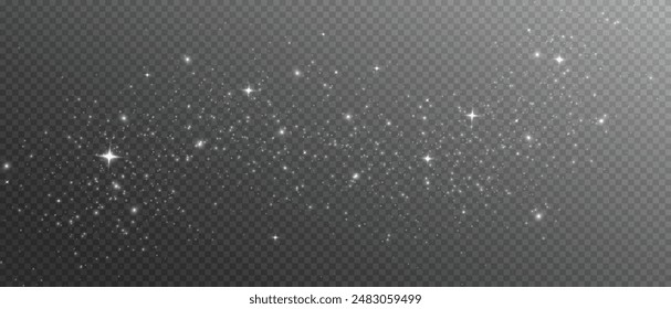 Shimmering Dust. Bokeh Lights. Festive Designs.White png dust light. Bokeh light lights effect background. Christmas background of shining dust. Christmas glowing light confetti and spark overlay.