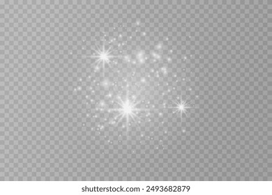 Shimmering Dust. Bokeh Lights. Festive Designs.White png dust light. Bokeh light lights effect background. Christmas background of shining dust. Christmas glowing light confetti and spark overlay.