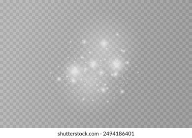 Shimmering Dust. Bokeh Lights. Festive Designs.White png dust light. Bokeh light lights effect background. Christmas background of shining dust. Christmas glowing light confetti and spark overlay.