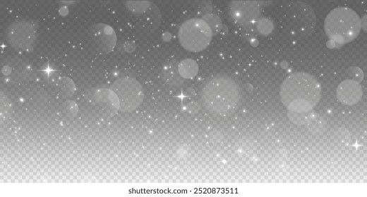 Shimmering Dust. Bokeh Lights. Festive Designs.White png dust light. Bokeh light lights effect background. Christmas background of shining dust. Christmas glowing light confetti and spark overlay.