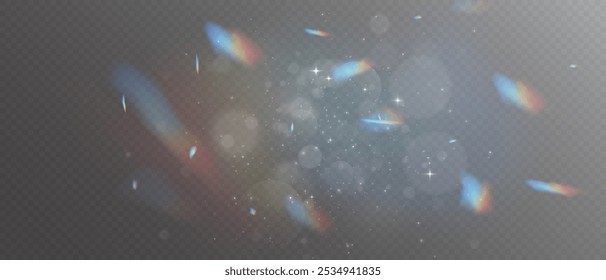 Shimmering Dust. Bokeh Lights. Festive Designs. Rainbow png dust light. Bokeh light lights effect background. Christmas background of shining dust. Christmas glowing light confetti and spark overlay.