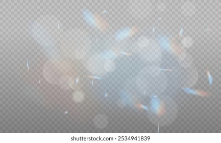 Shimmering Dust. Bokeh Lights. Festive Designs. Rainbow png dust light. Bokeh light lights effect background. Christmas background of shining dust. Christmas glowing light confetti and spark overlay.