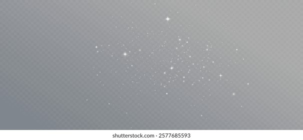 Shimmering Dust. Bokeh Lights. Festive Designs.White png dust light. Bokeh light lights effect background. Christmas background of shining dust. Christmas glowing light confetti and spark overlay.