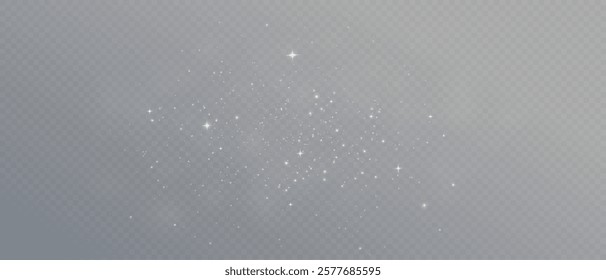 Shimmering Dust. Bokeh Lights. Festive Designs.White png dust light. Bokeh light lights effect background. Christmas background of shining dust. Christmas glowing light confetti and spark overlay.